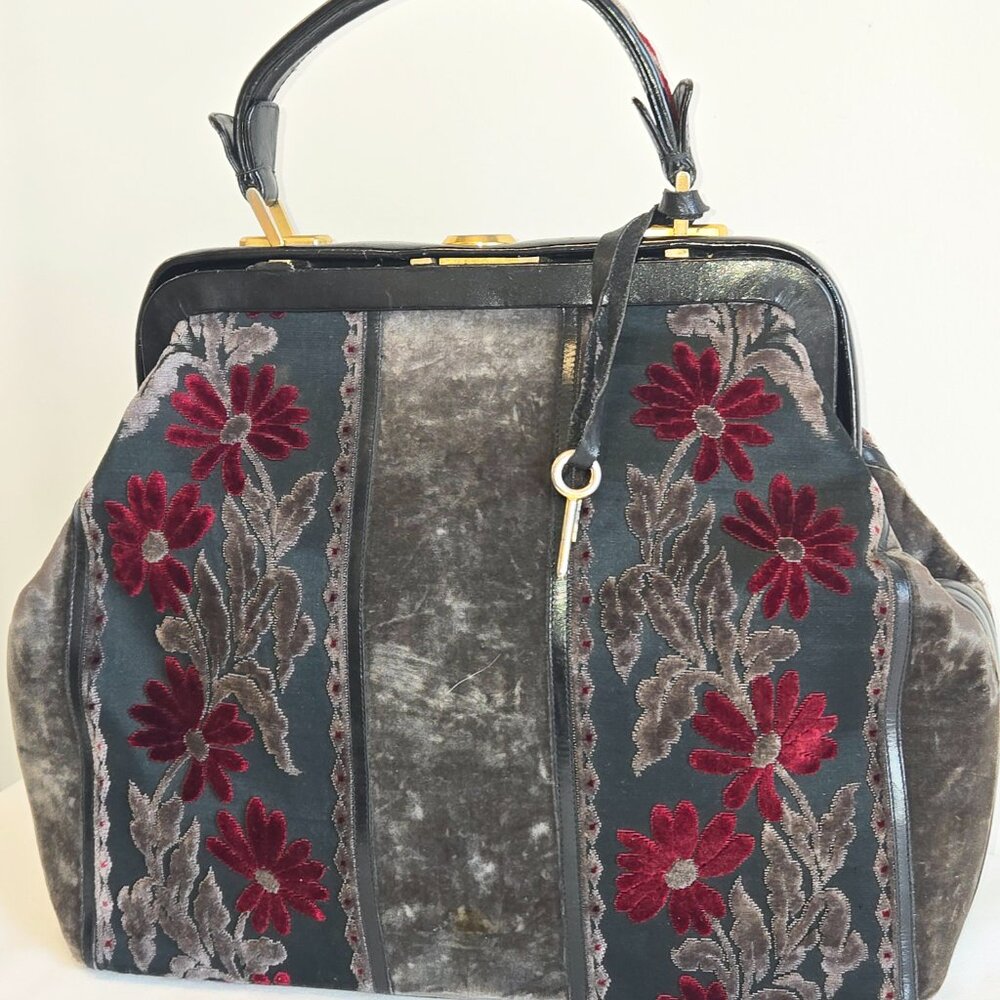 1950s VINTAGE BAG Made Italy Velvet Leather ROBERTA DI CAMERINO style BAGONGHI - Picture 6 of 7